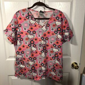 Hello Kitty women pink and orange scrub top, size XL